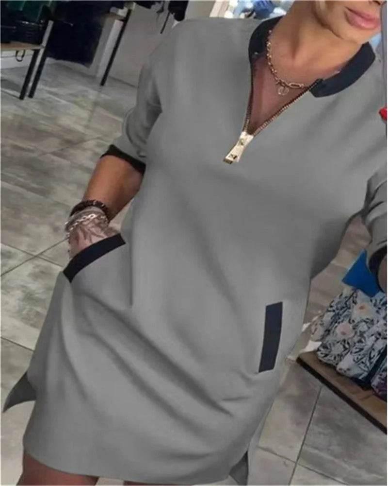 Plus-size women's autumn and winter pure color zipper long sleeve - Empire P.E