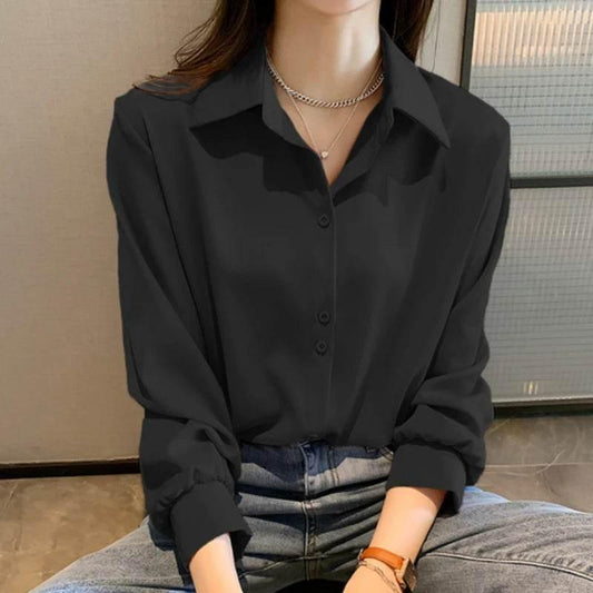Plus Size Shirts Spring Summer Fashion Female Long Sleeve Loose Solid Blouse Tops Casual Chiffon Shirt Women Office Lady Shirts - Empire P.E