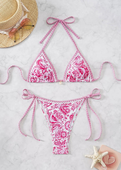 2026 new European and American triangle cup printed sexy bikini split swimsuit