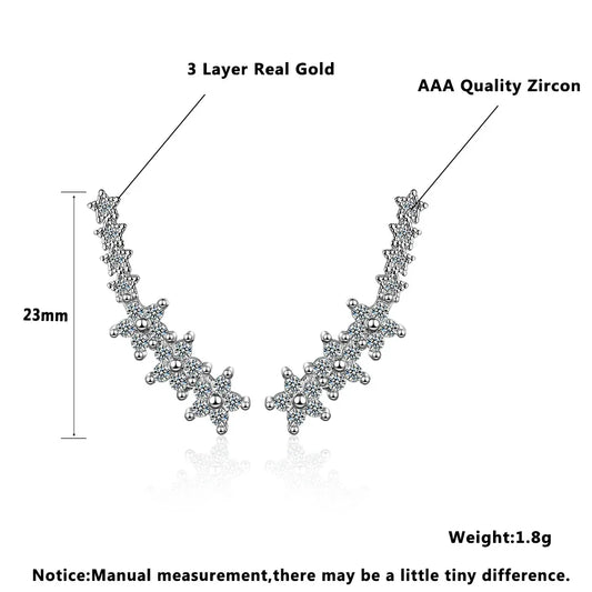 925 Silver Full Moissanite Earrings Climber 7 Star Crawler Stud Ear Cuff - Empire P.E