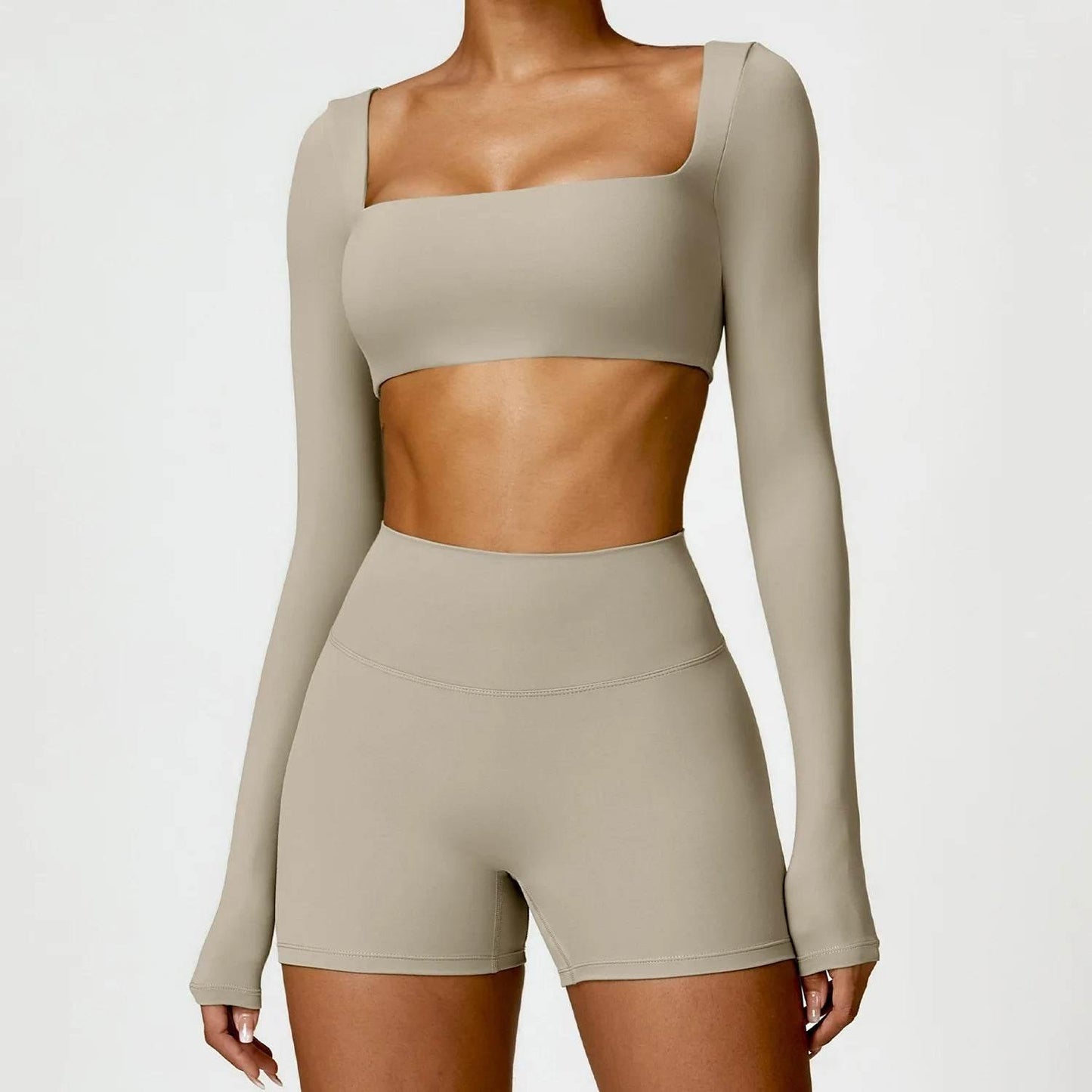 Hearuisavy 2PCS Long Sleeve Gym Set Women Yoga Clothes Quick-Drying Sportswear Running Leggings Workout Sports Crop Top Women - Empire P.E