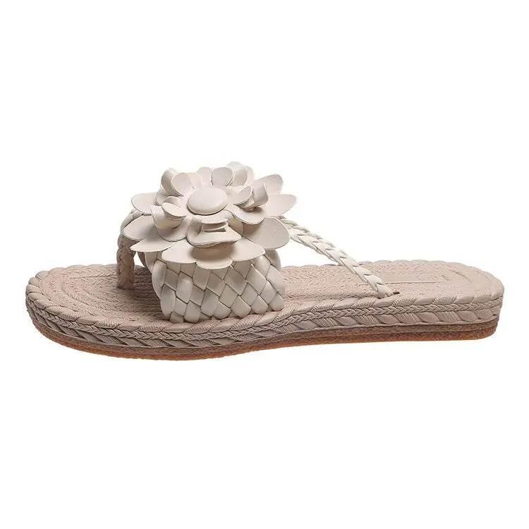 Slippers Women Ombre Floral Pattern Braided Casual Shoes Vacation Flat Holographic Braided Floral Pattern Toe Beach Flip Flops - Empire P.E