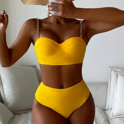 Solid Bikini Sets High Waisted 2024 New Women's Sexy Two Pieces Swimsuit
