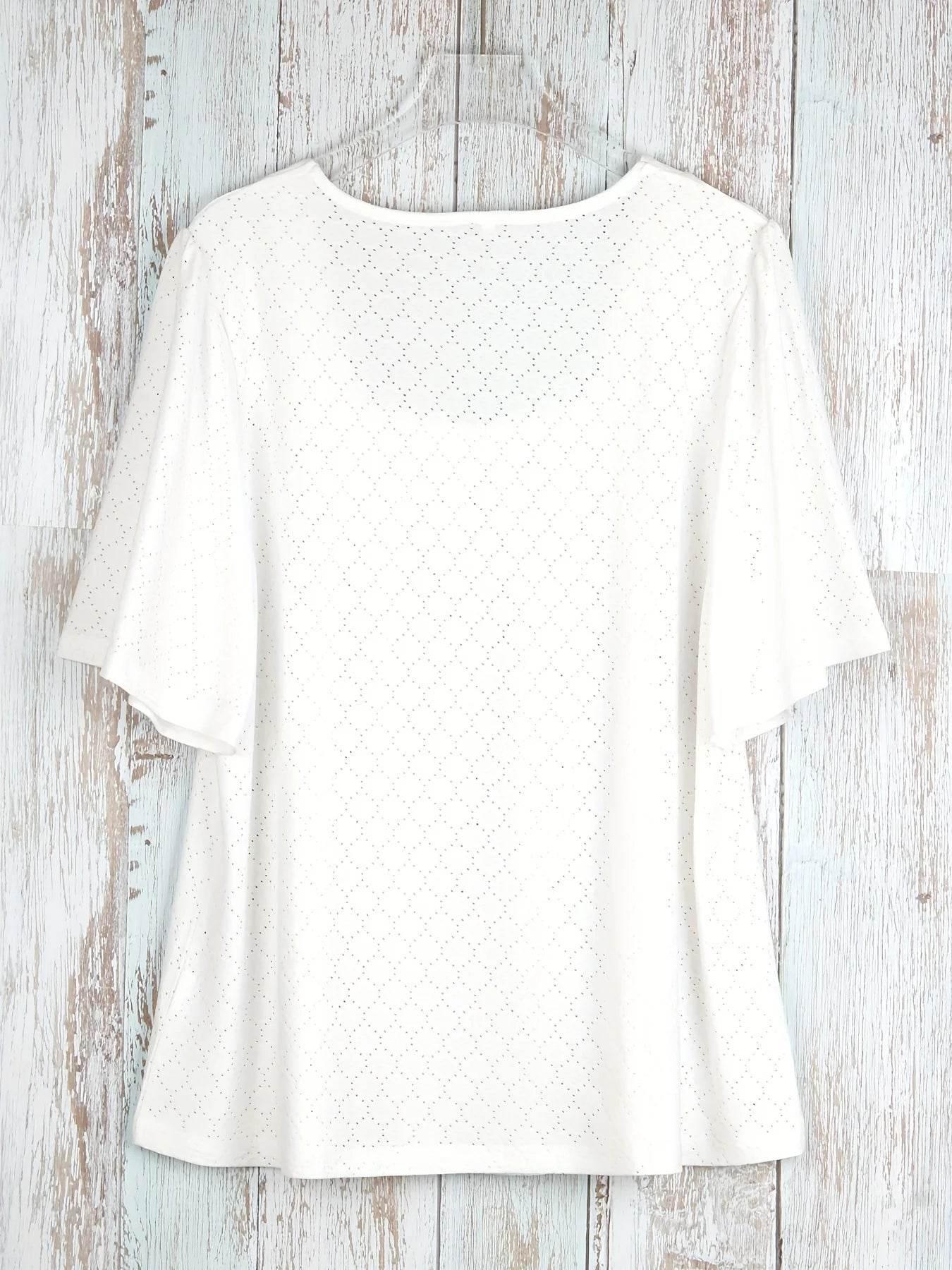Plus Size Eyelet Solid Pleated T-Shirt Casual Short Sleeve Top For Spring & Summer Women's Plus Size Clothing - Empire P.E