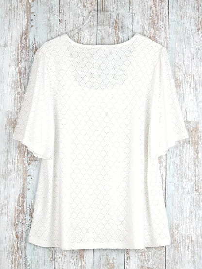 Plus Size Eyelet Solid Pleated T-Shirt Casual Short Sleeve Top For Spring & Summer Women's Plus Size Clothing - Empire P.E