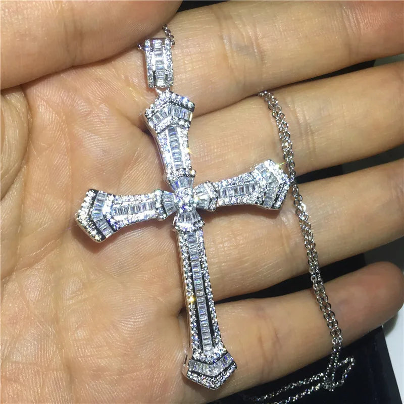 Luxury 925 Sterling Silver Cross Pendant Necklace