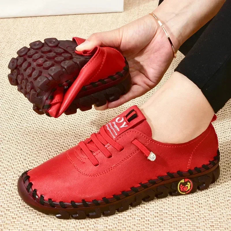 Leather Casual Vulcanized Female Shoe Soft Comfortable Flat Loafers - Empire P.E