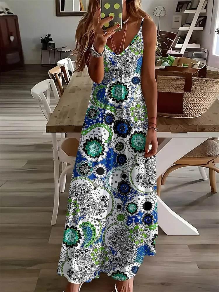 Sleeveless Vest Dress 2024 Summer V-Neck Ladies Loose Halter Dress - Empire P.E