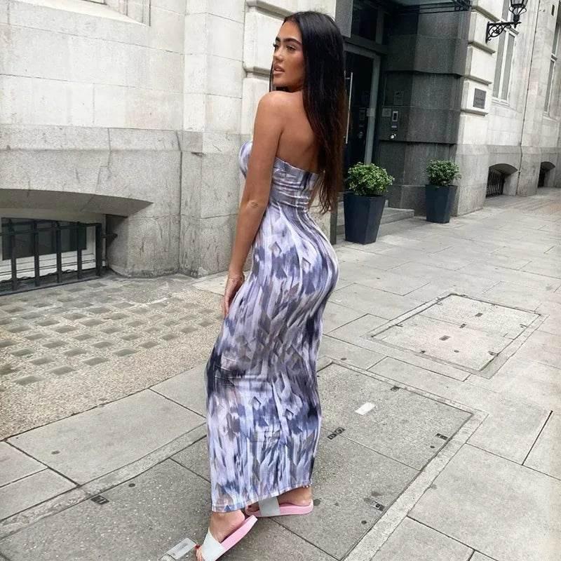 Spring And Summer Dresses For Women Chest Wrap Printed Off Shoulder Bandage Slim Sexy Long Dress 2023 New Fashion party MsChuh - Empire P.E