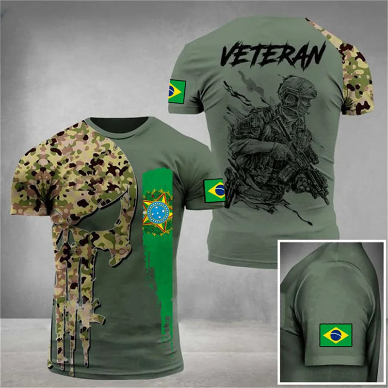 Brazil Flag Men's T-Shirt 3D Print Brazilian T Shirt Summer Oversized Jersey Camo Veterans Short Sleeve Sports Tactical Tee Tops - Empire P.E