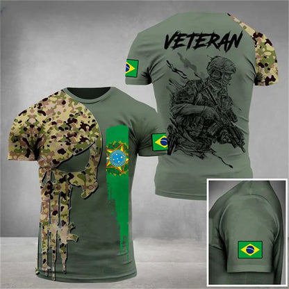 Brazil Flag Men's T-Shirt 3D Print Brazilian T Shirt Summer Oversized Jersey Camo Veterans Short Sleeve Sports Tactical Tee Tops - Empire P.E