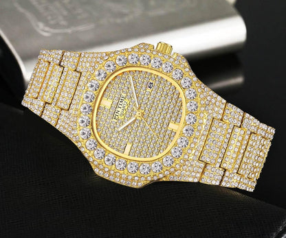 Wholesale Men Women Diamond Iced Out Watch Stainless Steel Big Crystal Stone Quartz Wristwatches for Mens Full Paved - Empire P.E