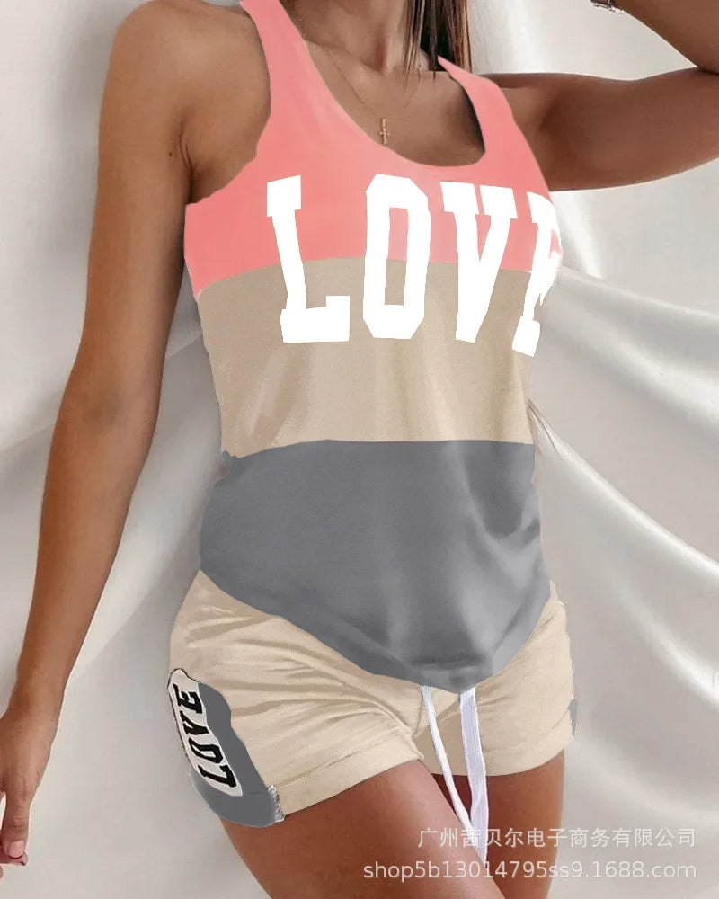 Women's Vest Top Drawstring Mid Waist Shorts Two-Piece Set - Empire P.E