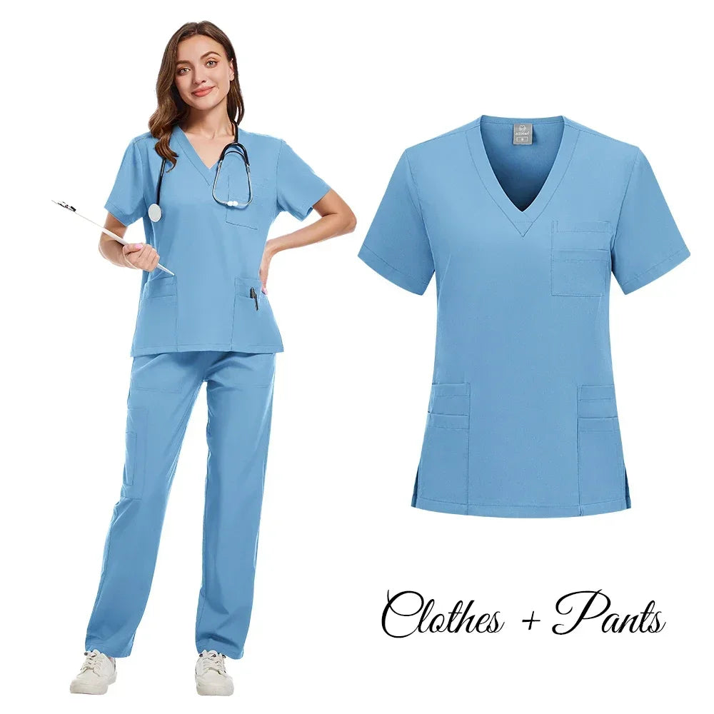 New Nurse Uniforms Elatic Solid Tops Pants Scrub - Empire P.E