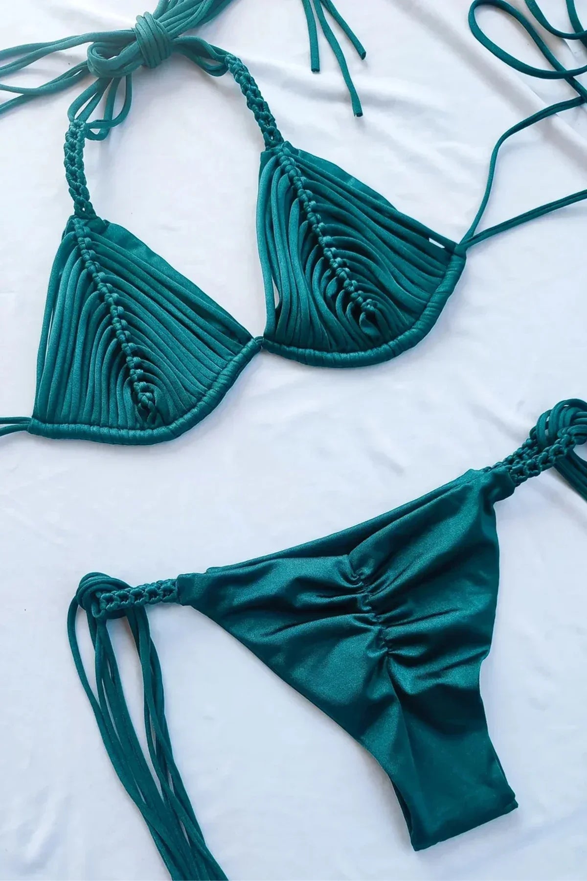 2025 New Bandage Stripe Brazilian Bikini Two Piece Set
