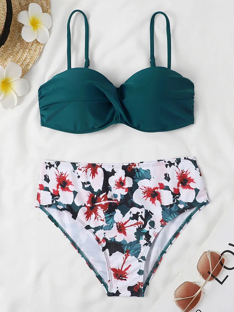 2025 Bandeau Swimsuit Women High Waist Bikini
