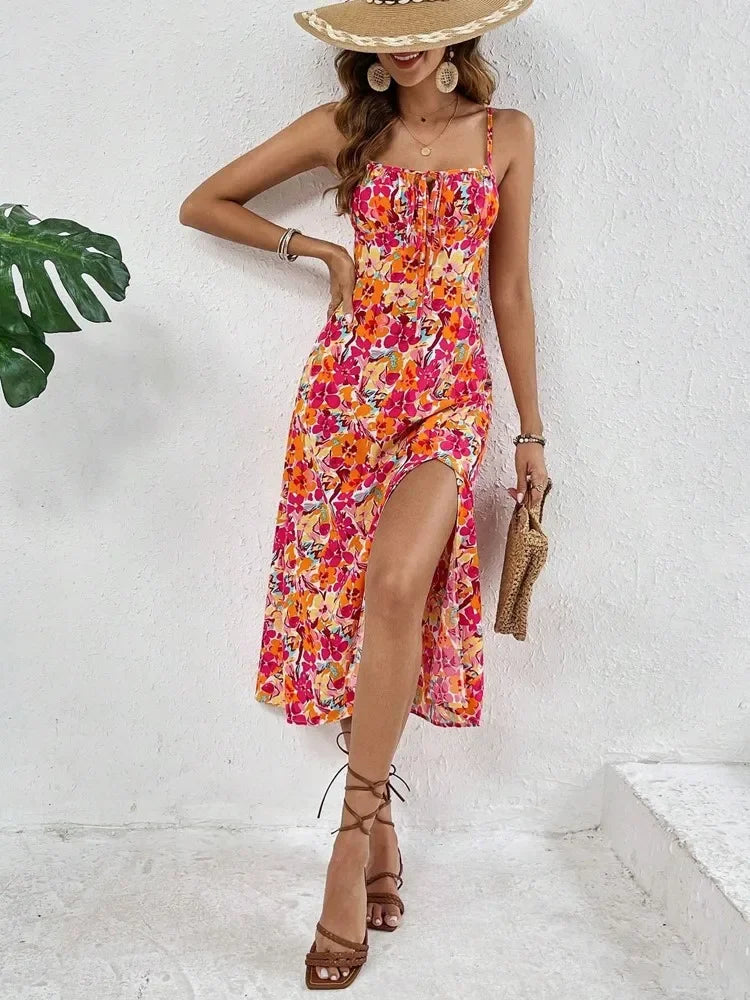 New Summer Women's Printed Lace-up Dress - Empire P.E