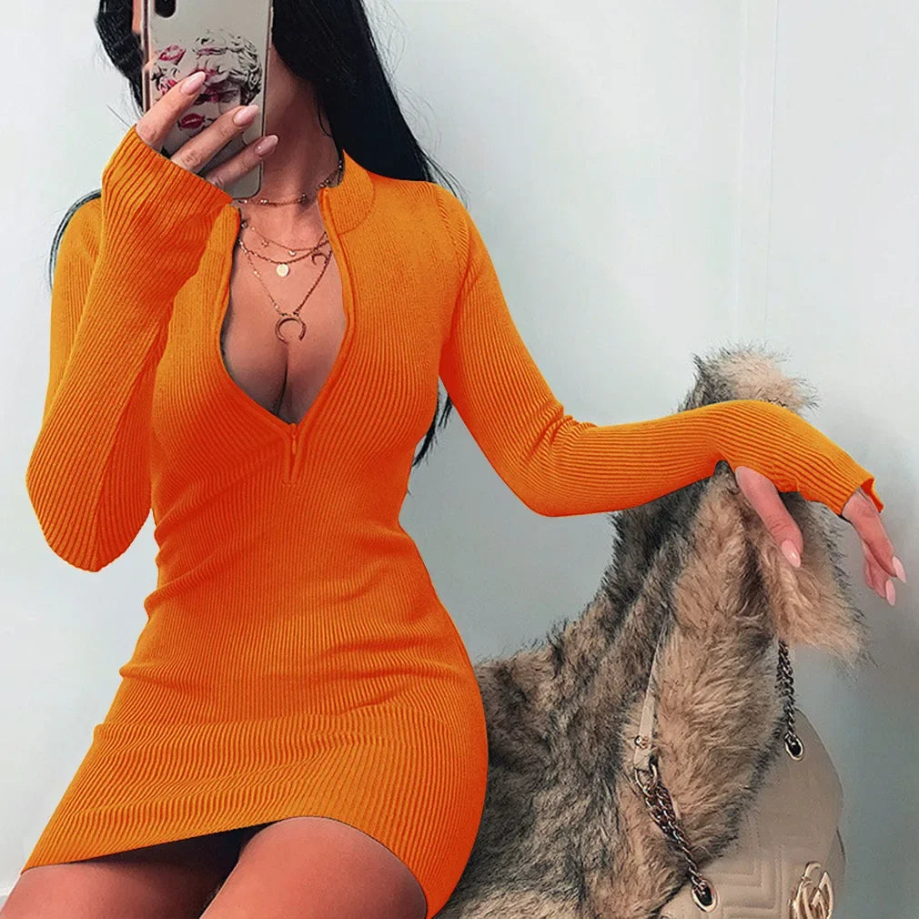 Women Half Zip Up Bodycon Party Dress - Empire P.E