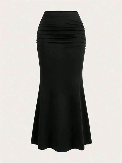 Solid Bodycon Ruched Long Skirt Women Sexy Black Elastic Elegant High Waist Mermaid Maxi Skirts Summer Streetwear 2024 - Empire P.E