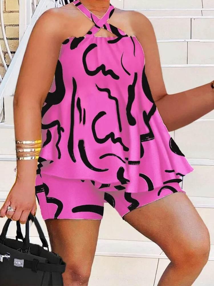 Wmstar Plus Size Two Piece Set Women Sleeveless Printed Short Sets Top Pants Sexy Suit Beach Summer Wholesale Dropshipping 2023 - Empire P.E