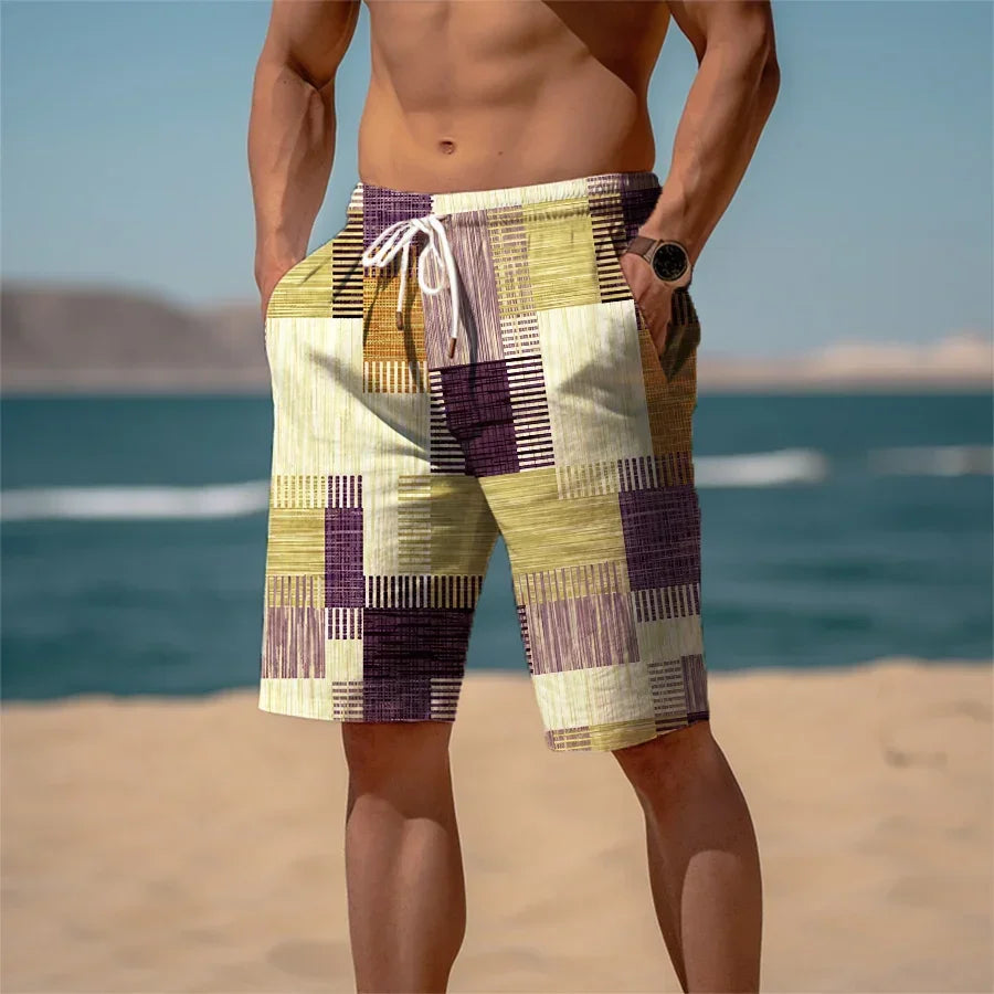 Men's Sweat Shorts Beach Shorts Terry Shorts Drawstring Elastic Waist 3D Print Graphic Plaid Stripe Breathable Soft Short Daily - Empire P.E
