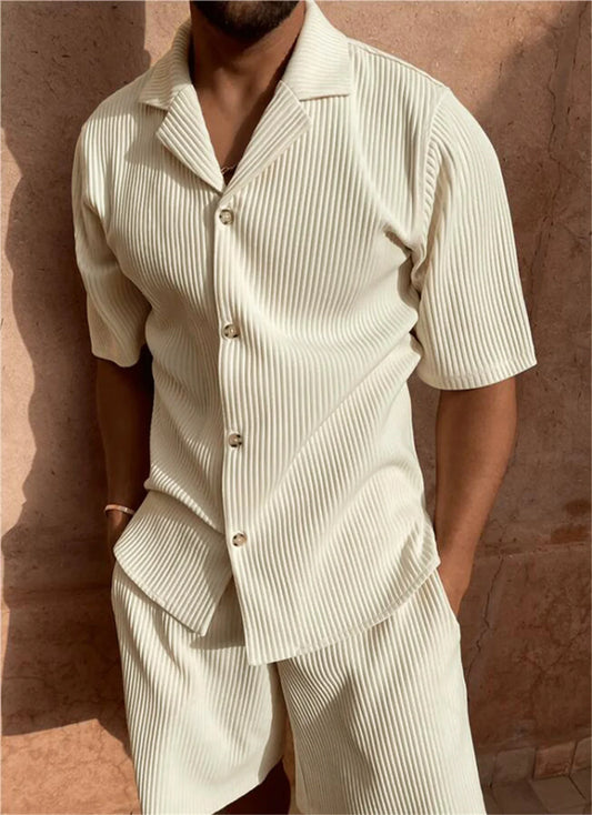 Spring/Summer suit Solid color corduroy shorts sleeve shirt and shorts - Empire P.E