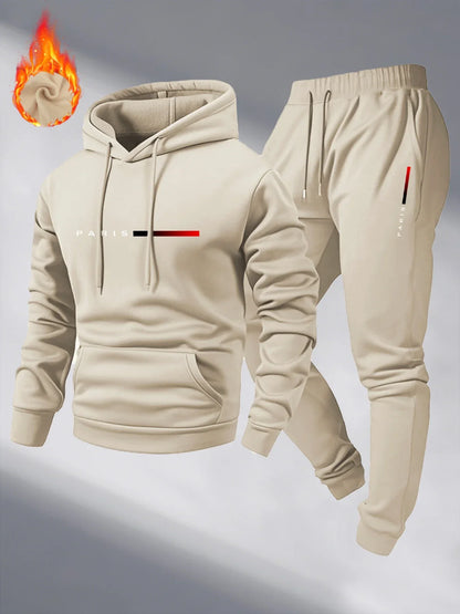 Paris Print Fashion Men's Hooded Tracksuit 2pcs