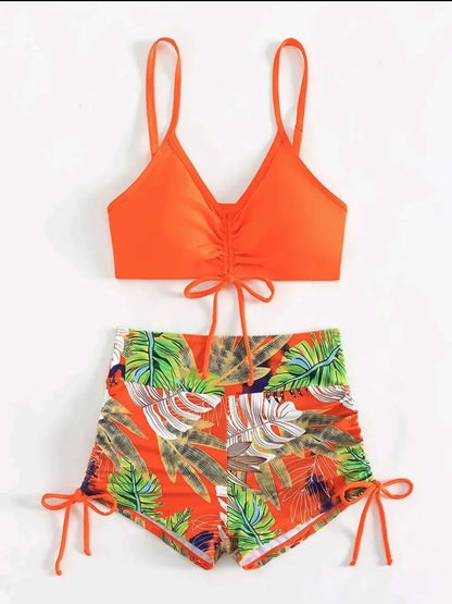Women's Casual Drawstring Split High Waist Swimsuit 2025