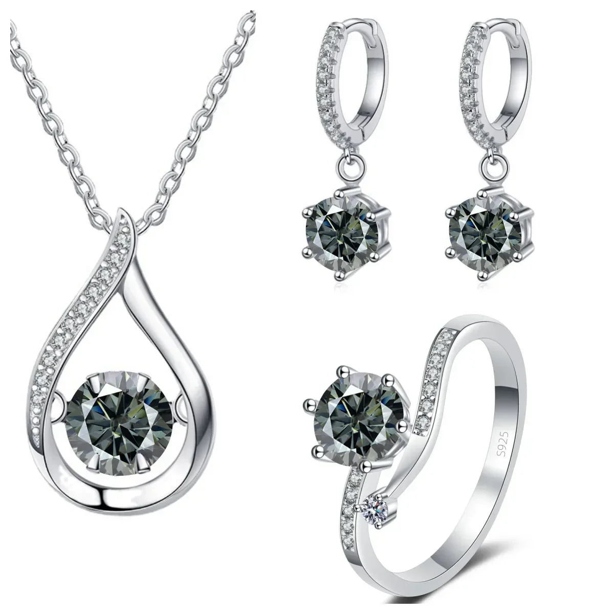 Real 925 Silver Moissanite Jewelry Set - Empire P.E