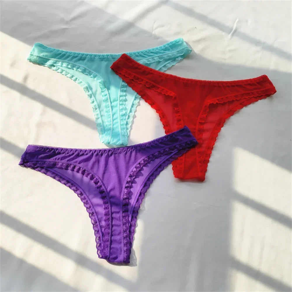 3pcs/set Transparent Thong Panties Sexy Lace G-string - Empire P.E