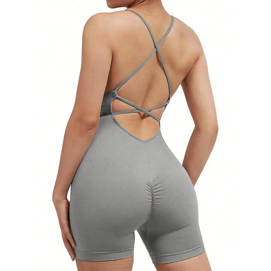 Women's Criss Cross Backless Cami Sports Romper - Empire P.E