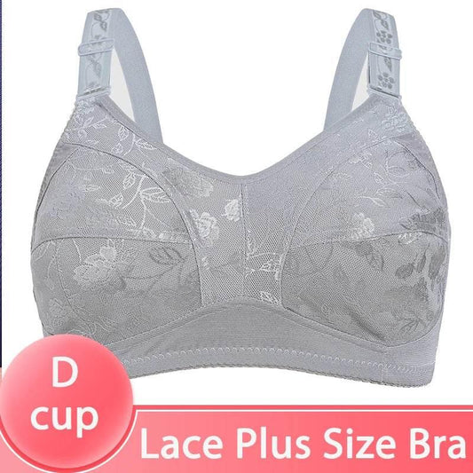 Black Big Women Bras Plus Size Lace Bra For Women Unlined Full Coverage Thin Wireless Adjusted-straps D Cup Comfort Women'Bras - Empire P.E