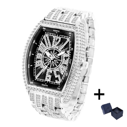Men's  lce Diamond Sun Pattern Literal Quartz Wristwatch