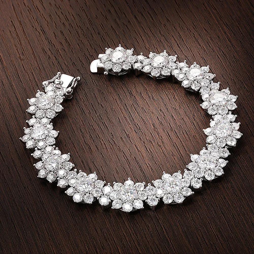 Luxury Flower Moissanite Jewelry Set 925 Sterling Silver Lab Diamond - Empire P.E