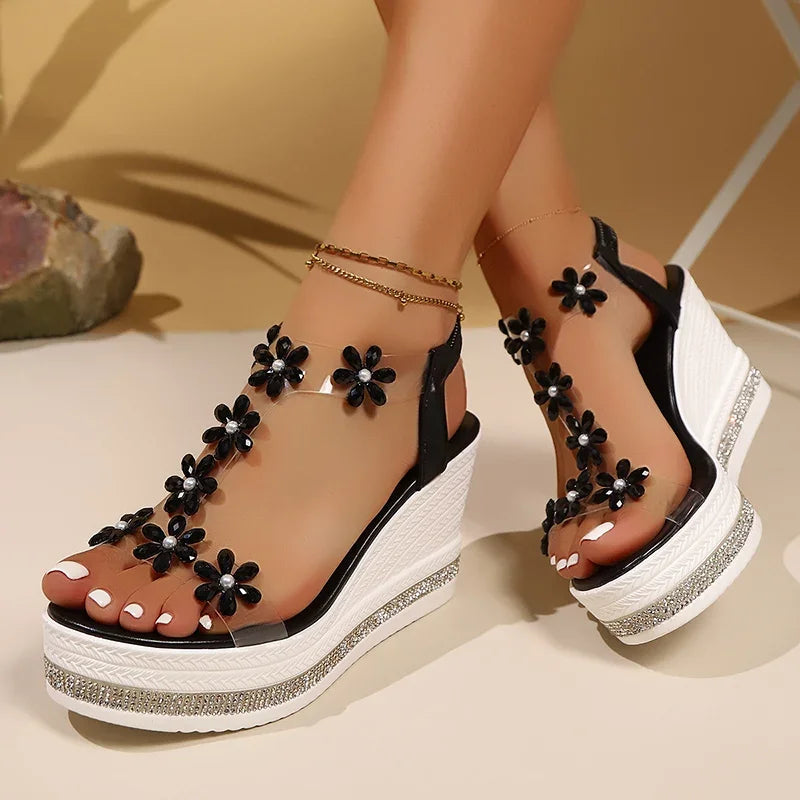 Elegant Rhinestones Flowers Sandals