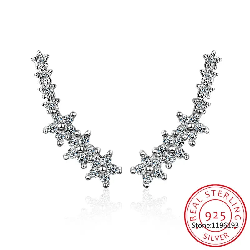 925 Silver Full Moissanite Earrings Climber 7 Star Crawler Stud Ear Cuff - Empire P.E