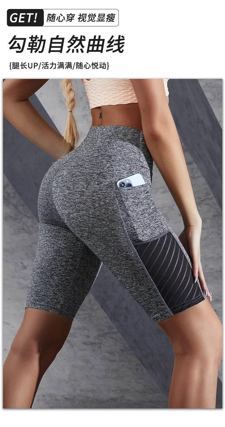 Women's Gym Running Shorts Yoga Shorts Women High Waist Push Up Legging with Pocket Yoga Fitness Workout Leggings Sport Shorts - Empire P.E
