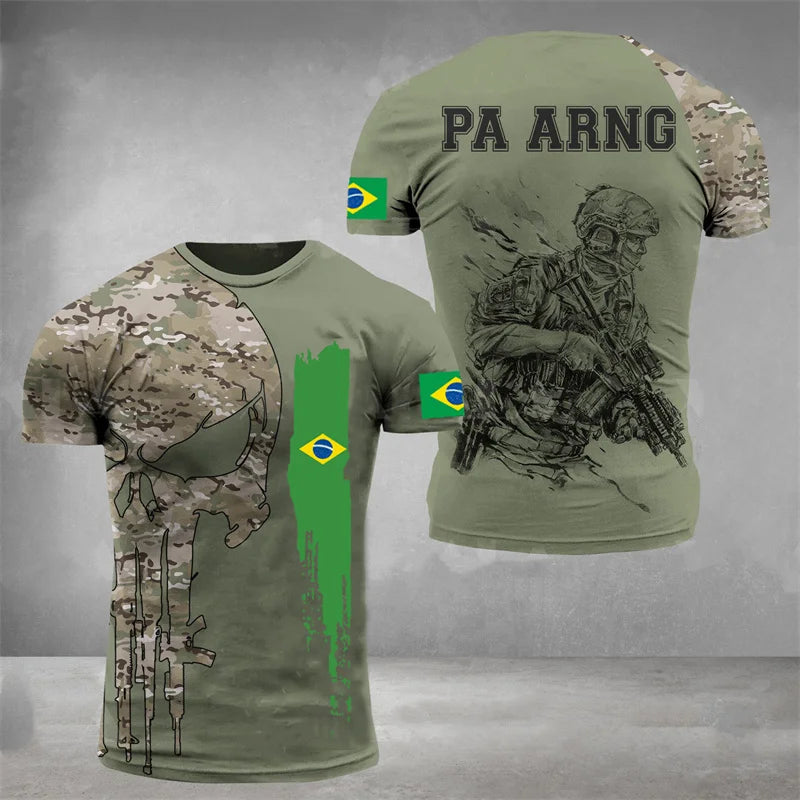 Brazil Flag Men's T-Shirt 3D Print Brazilian T Shirt Summer Oversized Jersey Camo Veterans Short Sleeve Sports Tactical Tee Tops - Empire P.E