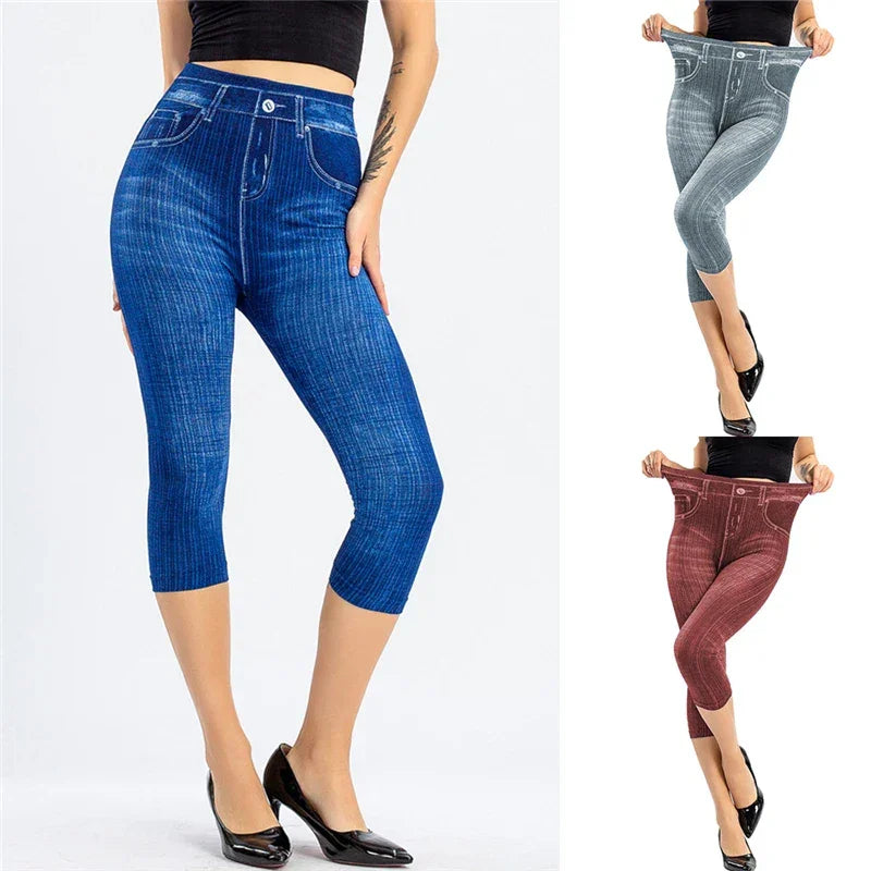 Women Denim Print Leggings Fashion Slim Leggings - Empire P.E