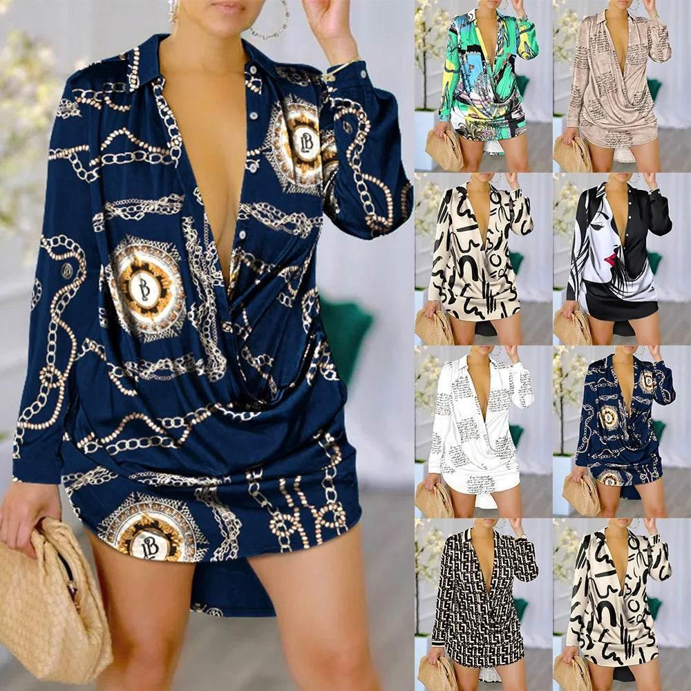 Print Long Sleeve Shirt Dress - Empire P.E
