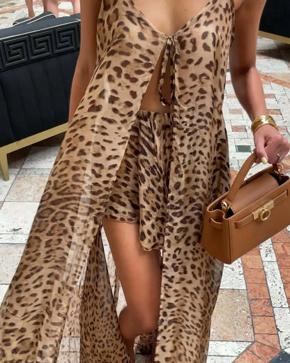 Women's 2025 Leopard Print Dress Set - Empire P.E