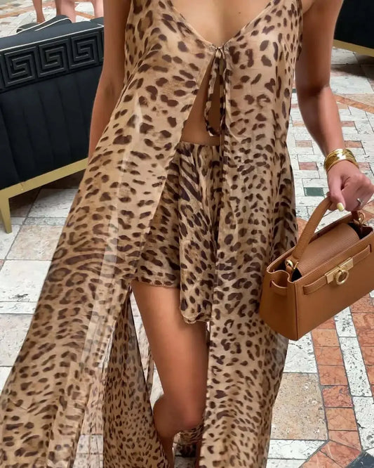 Women's 2025 Leopard Print Dress Set - Empire P.E