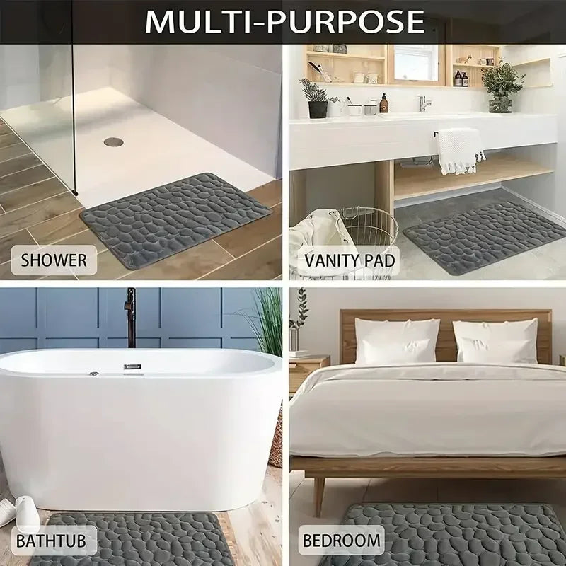 3D Non Slip Bathroom Mat Cobblestone Embossed - Empire P.E