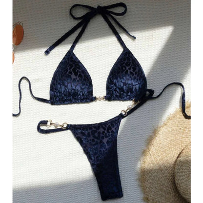 Sexy Leopard Velvet Mini Micro Thong Bikinis