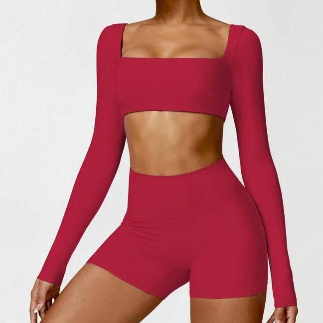 Hearuisavy 2PCS Long Sleeve Gym Set Women Yoga Clothes Quick-Drying Sportswear Running Leggings Workout Sports Crop Top Women - Empire P.E