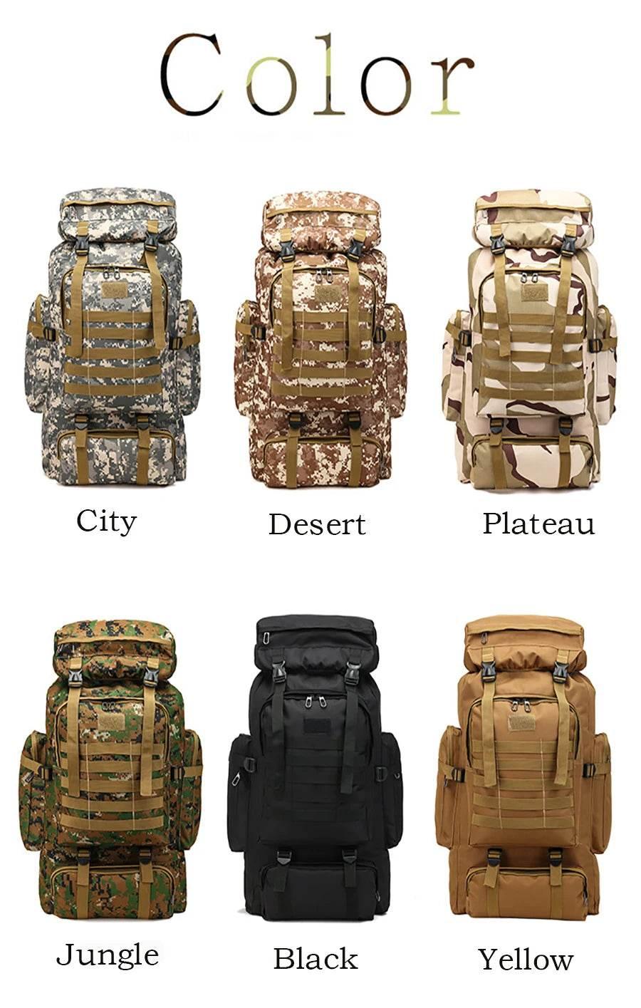 80L Waterproof Molle Camo Tactical Backpack Military Army Hiking Camping Backpack Travel Rucksack Outdoor Sports Climbing Bag - Empire P.E