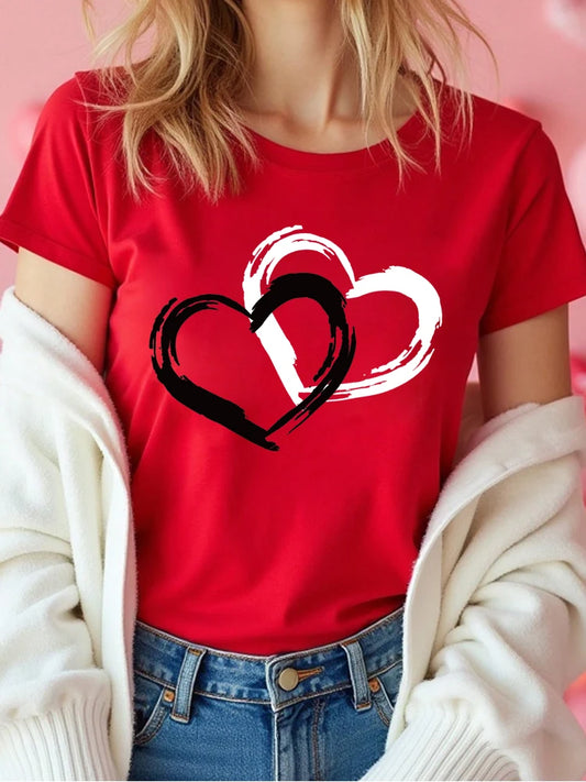 Fashion Love Heart Print Women T Shirt