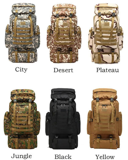 80L Waterproof Molle Camo Tactical Backpack Military Army Hiking Camping Backpack Travel Rucksack Outdoor Sports Climbing Bag - Empire P.E