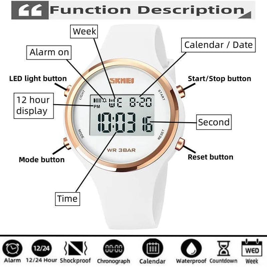 Fashion Digital Watches for Womens Waterproof LED Light Silicone Strap - Empire P.E