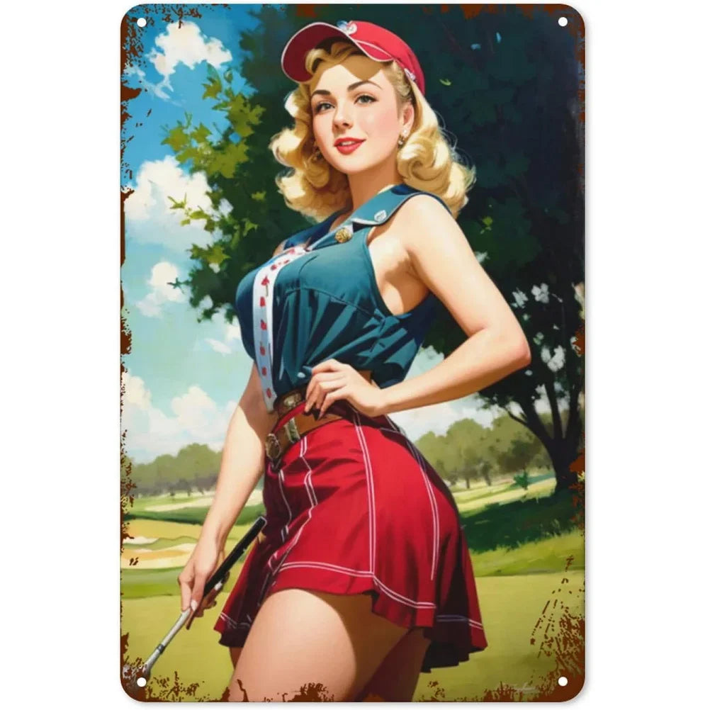 Vintage Metal Tin Signs Pinup Girls Wall Decor